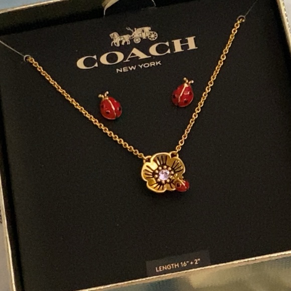 Coach Ladybug Necklace Earring Set 